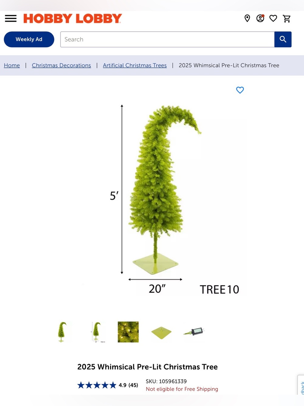 Hobby Lobby Whimsical Grinch Pre-lit Christmas Tree - 5 Feet - NWT